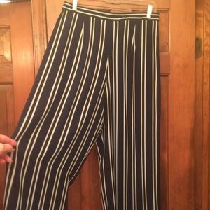 Ralph Lauren Navy/White Striped Flowing Silk Pants